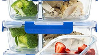[LARGER PREMIUM 5 SET] 2 Compartment Glass Meal Prep Containers...