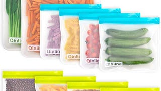 Reusable Food Storage Bags - 10 Pack BPA FREE Flat Freezer...