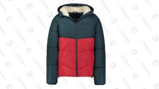 Red and Grey Sherpa Lined Puffer Jacket