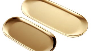 ANZOME 2 Sets Gold Oval Stainless Steel Trinket Tray,Towel...