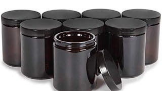 Vivaplex, Amber, 8 ounce, Round Glass Jars, with Black...