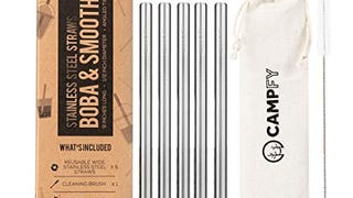 CAMPFY Stainless Steel Boba Straw Original Set: 5 Angled-...