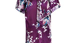 Women's Kimono Robe Long - Peacock & Blossoms - Plum (Purple)...