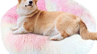 NOYAL Calming Dog Bed Donut Anti Anxiety Fluffy Dog Bed...