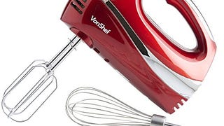VonShef RED 250W Hand Mixer Whisk With Chrome Beater, Dough...