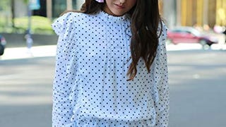 The Drop Women's Ivory Loose Fit Polka Dot Ruffled Blouse...
