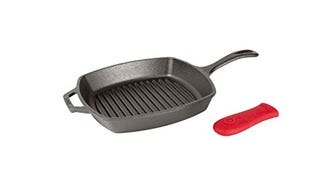 Lodge L8SGP3ASHH41B Cast Iron Square Grill Pan with Red...