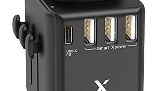 Xcentz Universal Power Adapter with 18W PD&QC 3.0 USB-C...