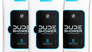 DUDE Wipes On-The-Go Shower Wipes - 3 Pack, 24 Wipes - Unscented...