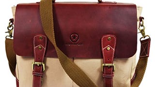 14.5” Vintage Handmade Leather Canvas Messenger Bag | Multiple...