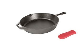 Lodge Cast Iron Skillet with Red Silicone Hot Handle Holder,...