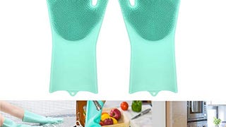 Magic Silicone Dishwashing Gloves with Scrubber (green)