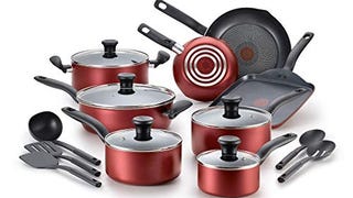T-fal, Dishwasher Safe Cookware Set, 18 Piece, Red Initiatives...
