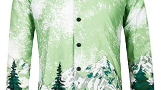 Men's Shirt Long Sleeve Slim Fit Flower Shirt Cotton Holiday...