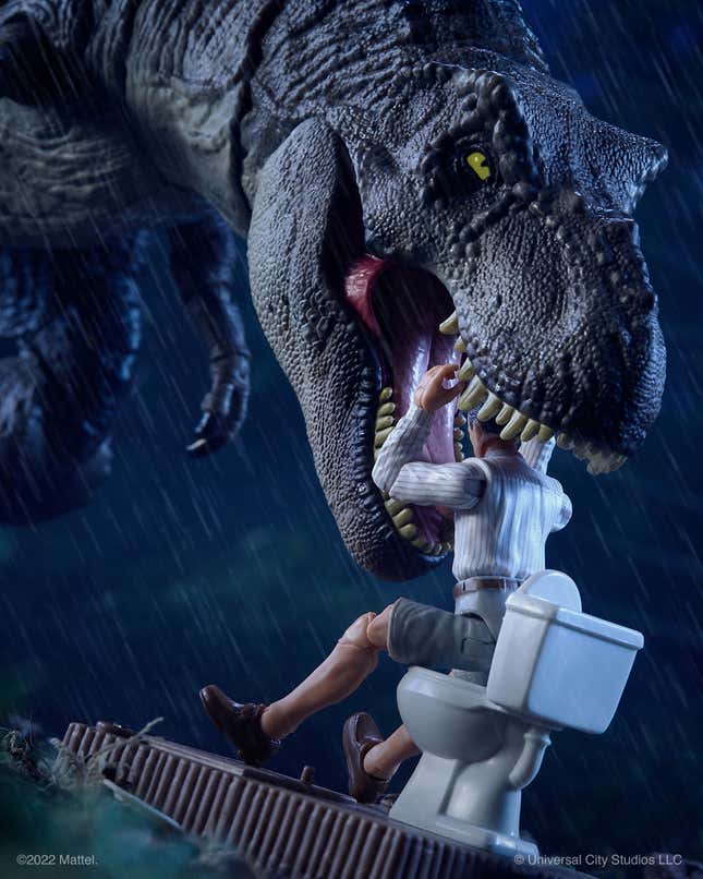 Bild Für Den Artikel Mit Dem Titel Mann Von Dinosaurier Gefressen, Während Er Auf Der Toilette Mit Spielzeug Gedenkt