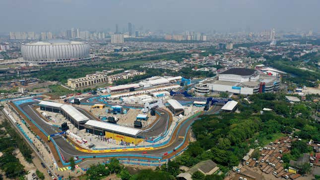 Foto udara sirkuit E-Prix Jakarta 2022