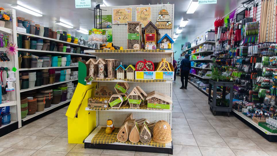 Commercial bee hotels are now widely available at garden stores like this one in Lancaster, PA.
