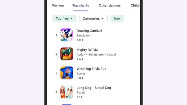 Android Google Play Store Kostenloser Spielbereich Screenshot