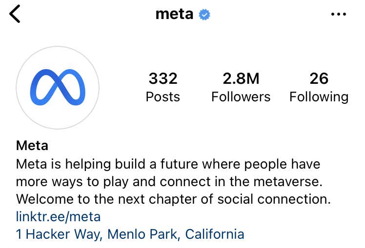 Screenshot Von Metas Instagram-Profil Auf Dem Handy