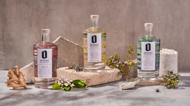 Bottles of Optimist Botanicals non-alcoholic spirits