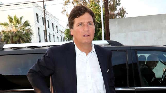 Image for article titled Tucker Carlson Late To Work After Being Murdered By Hordes Of Violent Minorities Again