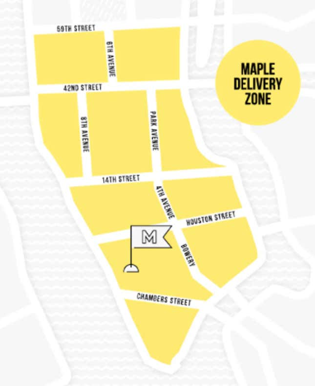 Maple was servicing only Manhattan neighborhoods below 59th Street as of early May.