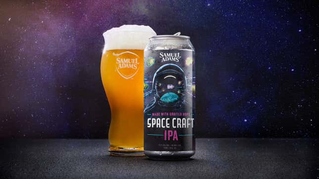 A glass and a can of Samuel Adams Space Craft IPA