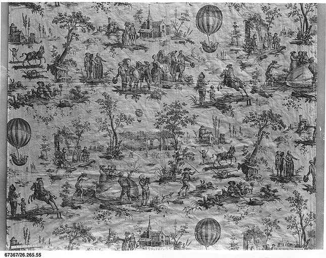 One of Oberkampfs most popular designs commemorated the first hot-air balloon flight in 1783.