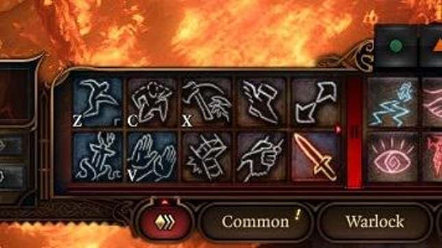 The Baldur's Gate 3 command menu shows different abilities.