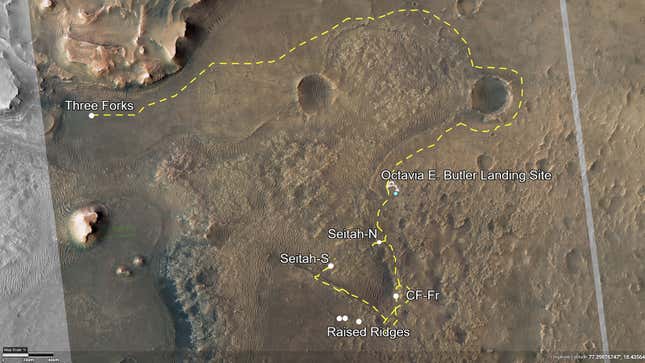 Annotated map showing Percy’s planned route.