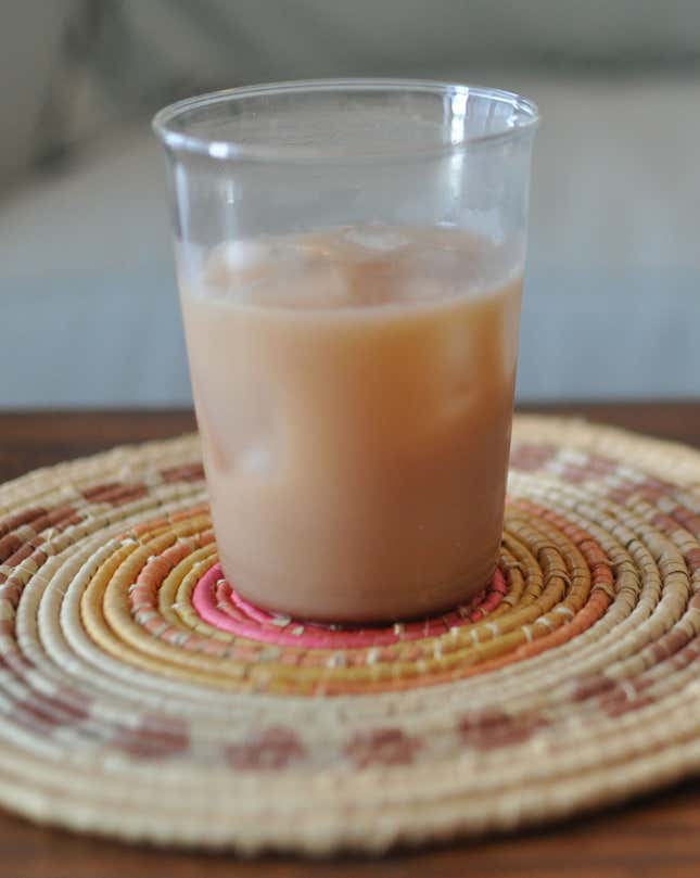 Cold-brew cacao with ice and a hit of milk.