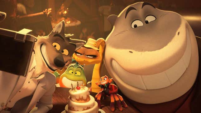 Mr. Wolf (Sam Rockwell), Mr. Piranha (Anthony Ramos), Mr. Snake (Marc Maron), Ms. Tarantula (Awkwafina), and Mr. Shark (Craig Robinson) in DreamWorks’ The Bad Guys