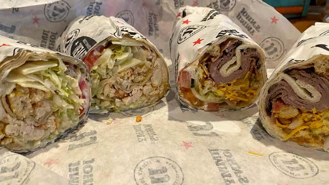 Jimmy John's new Chicken Caesar Wrap (left) and Beefy Ranch Wrap (right)