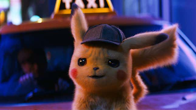 Close-up shot of Pikachu from the 2019 film Detective Pikachu.
