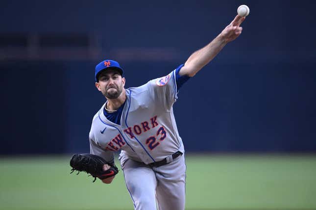 Jul 8, 2023; San Diego, California, USA; New York Mets starting pitcher David Peterson (23) throws a pitch against the San Diego Padres during the first inning at Petco Park.