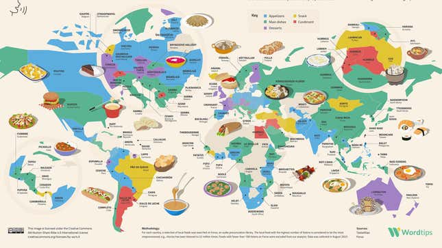 World map with images of the mispronounced food in every region