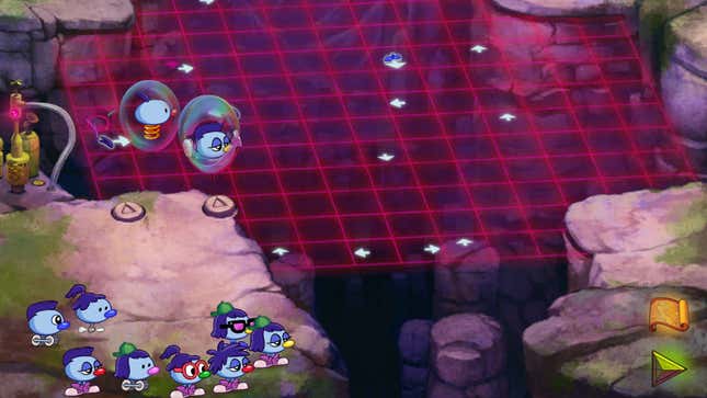 Blue creatures navigate a map in Zoombinis.