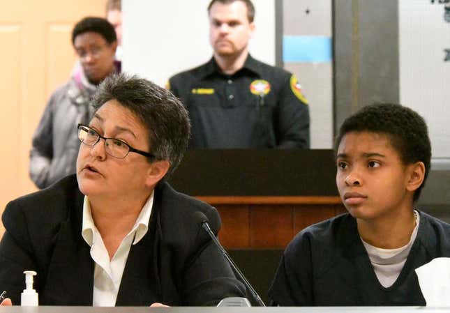 Chrystul Kizer, right, and her attorney Larisa Benitez-Morgan sit together in the Kenosha County Courthouse on Feb. 6, 2020. Wisconsin’s Supreme Court is set to decide Wednesday, July 6, 2022, whether Kizer, an alleged sex trafficking victim accused of homicide, can argue at trial that she was justified in killing the man who trafficked her, a ruling that could help define the extent of immunity for trafficking victims nationwide.