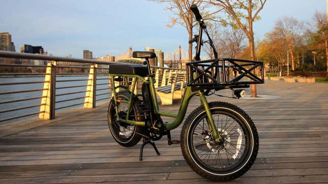 A photo of the RadRunner 2 electric bike at sunset.