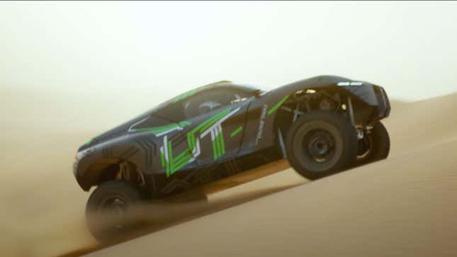 A screenshot of a BMW Dune Taxi driving up a sand dune. 