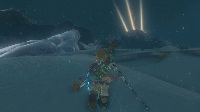 Link climbs a mountain to the next Skyview Tower.