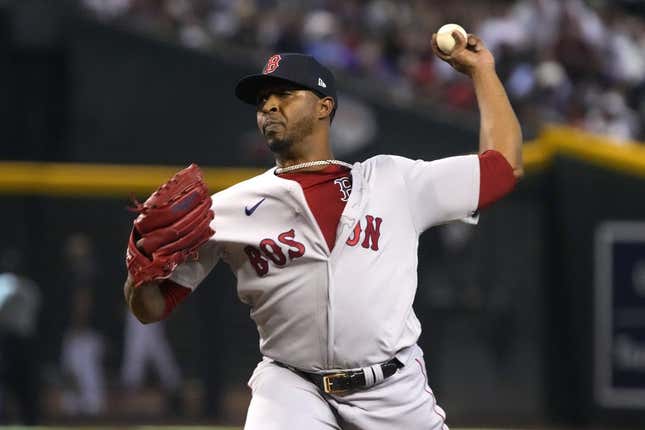 May 28, 2023; Phoenix, Arizona, USA; Boston Red Sox relief pitcher Joely Rodriguez (57) throws against the Arizona Diamondbacks in the fifth inning at Chase Field.