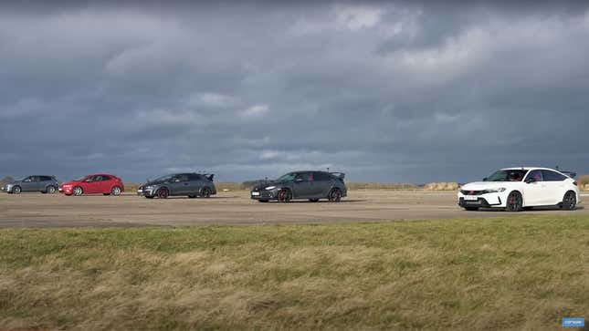 Image for article titled Watch (Nearly) Every Generation of the Civic Type R In a Drag Race