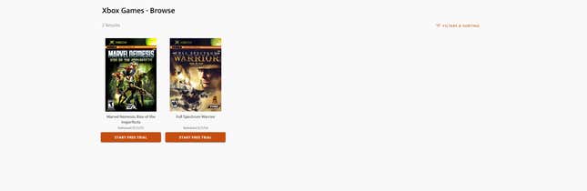 A screenshot of all the games you can rent for Xbox on Gamefly.com
