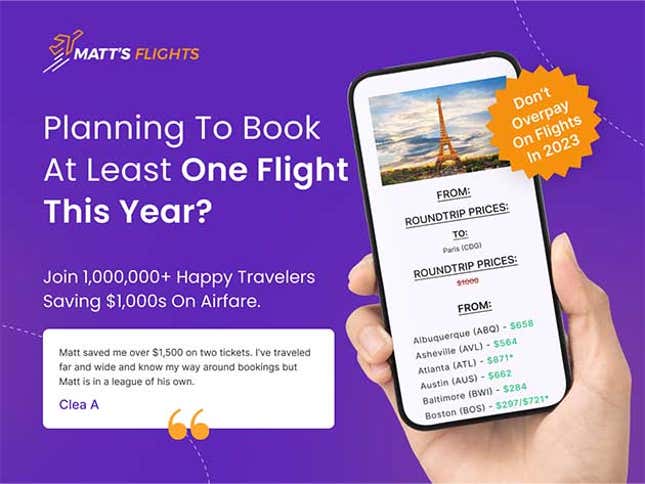 Image for article titled You Can Get Dollar Flight Club or Matt's Flights for Cheap Right Now