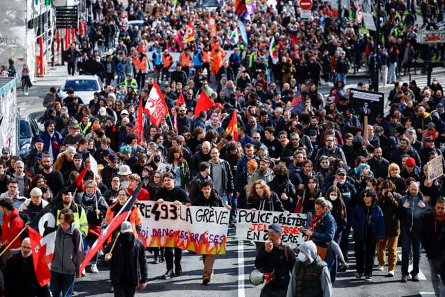 Protestors in Nantes condemned the new pension reform bill.