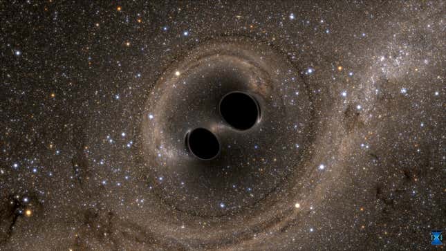 The collision of two black holes.