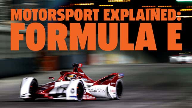 A photo of a Dragon Formula E car with the caption "Motorsport Explained: Formula E". 
