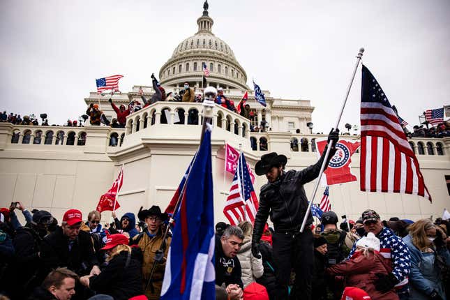 Pro-Trump supporters storm the U.S. Capitol following a rally with President Donald Trump on January 6, 2021, in Washington, DC. 