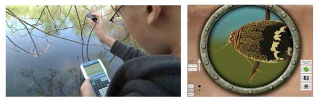 Harvard’s EcoMOBILE app includes a “submarine” tool, which lets students examine microscopic pond life, helping them to understand that ecosystems involve non-obvious causes hard to detect with the naked eye.